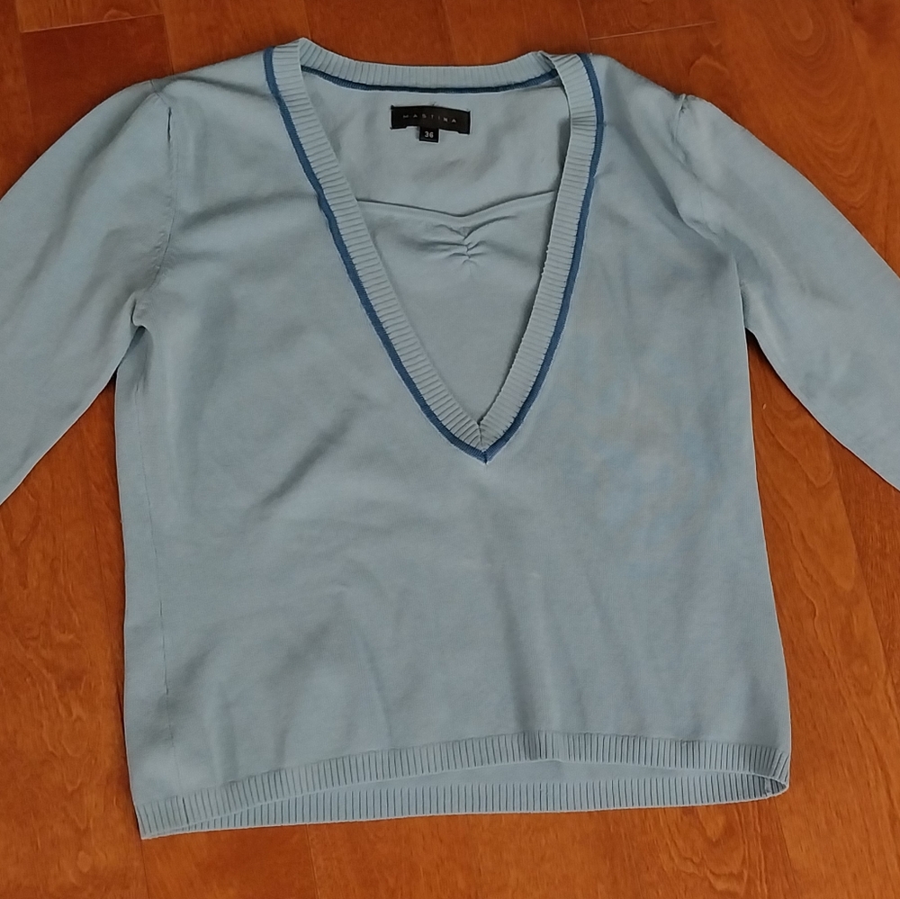 Vibrant  Sky Blue V-Neck Sweater